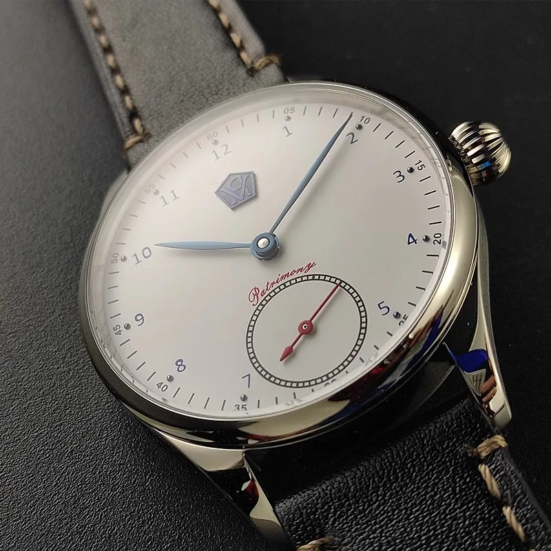 VaKuy ساعة ميكانيكية يدوية المحمصة الأزرق دبوس النورس ST3621 جونز السيف خمر رجال الأعمال مقاوم للماء جلد طبيعي Watc