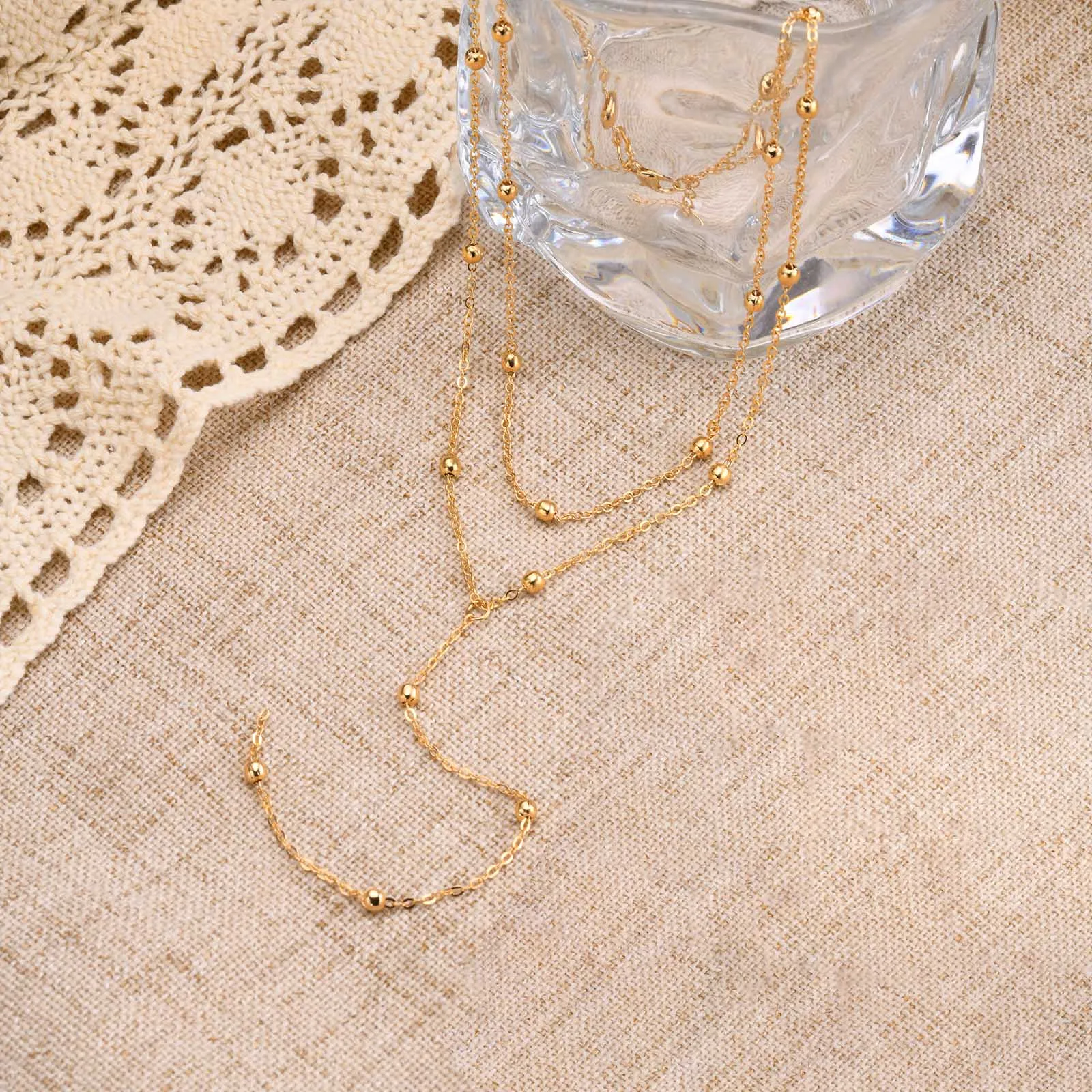 Gold Plated Lariat Necklace for Women, Double Laryered Long Chain Drop Pendant Choker Necklaces Fashion Gifts image 4