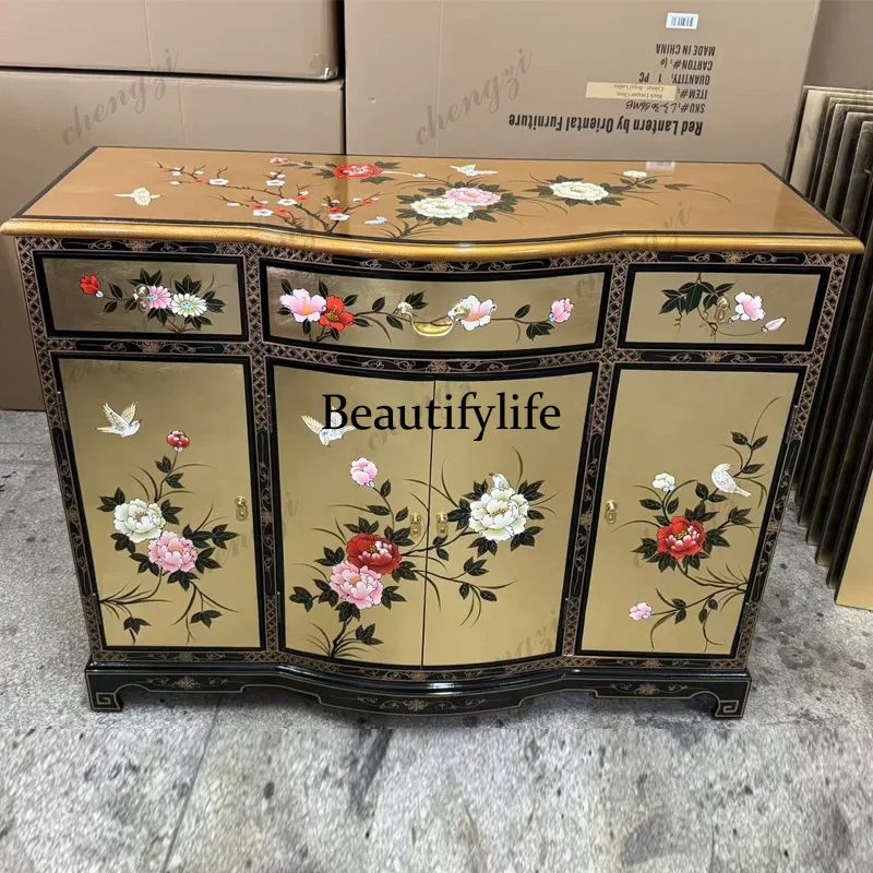 Natural shell piano paint dining side cabinet three buckets four door cabinet entry gold foil porch cabinet storage