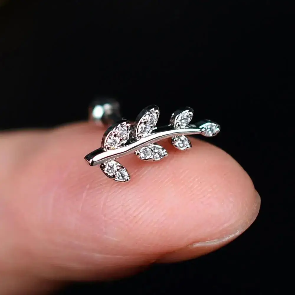 1PC Stainless Steel CZ Tiny Piercing Stud Earring Geometry Flower Leaf  Helix Tragus Lobe Earring Cartilage Piercing Ear Jewelry