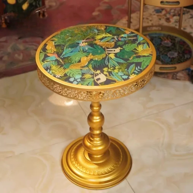 ‌Light Luxury Vintage Side Table, Round Coffee Table for home, Bedside Storage Cabinet with Drawers, High-End Home Decor Accents