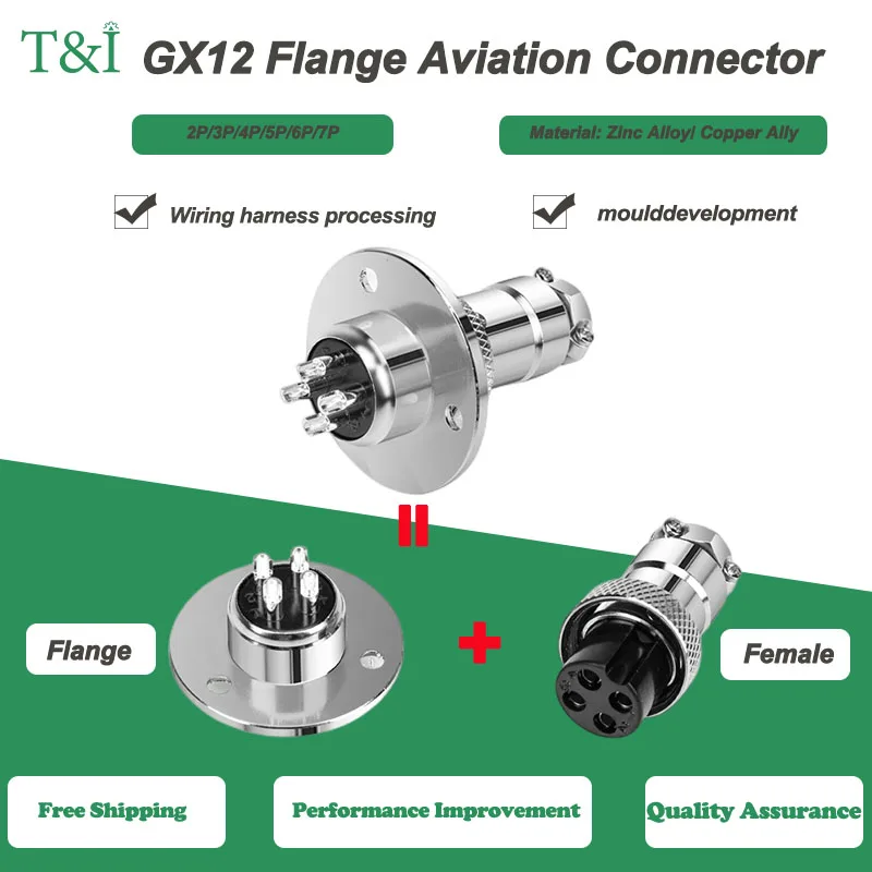 

5/10 Sets GX12 Flange 2/3/4/5/6/7 Pin Male&Femal Fixing Aviation Plug&Socket Connectors Circular Type Connectors