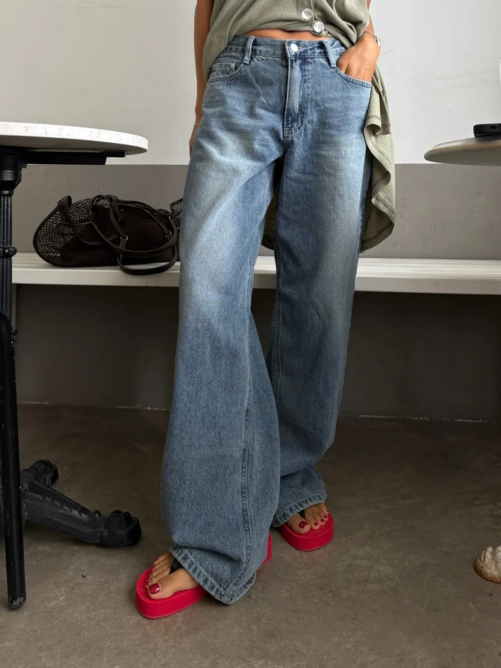 

Chic High Waist Straight Leg Jeans Women's Distred Wa Slimming Casual Floor Length Trousers Autumn Cotton Zipper