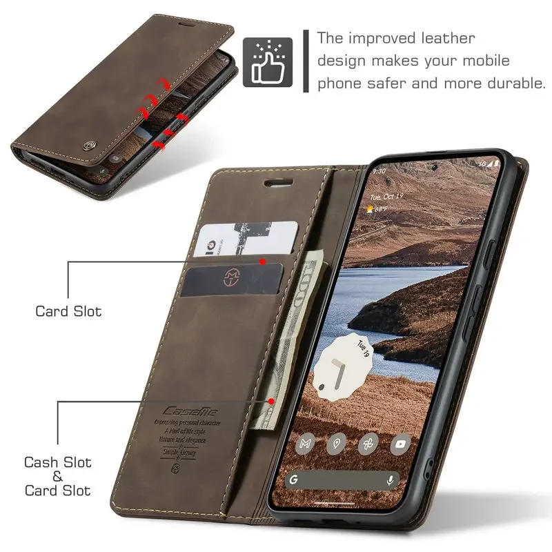 Light Luxury Retro Leather Phone Case for Coque Google Pixel 9 Pro XL 8A 7A 8 7 6 Pro 5G Skin Feel Wallet Flip Stand Card Cover