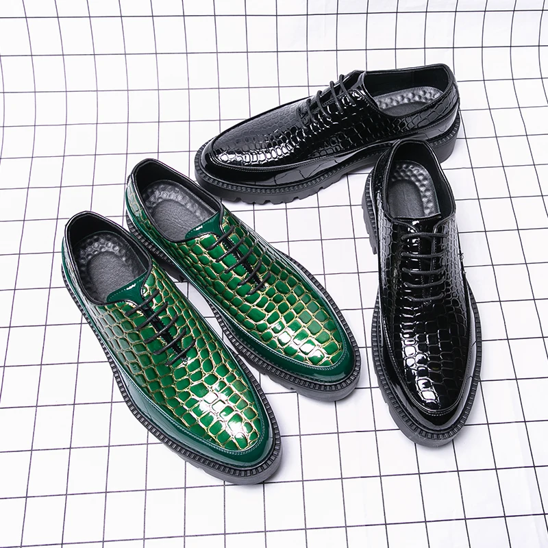 

Зеленые высококачественные осенне-зимние повседневные мужские модные роскошные оксфорды из лакированной кожи с текстурой отделки, официальная мужская обувь