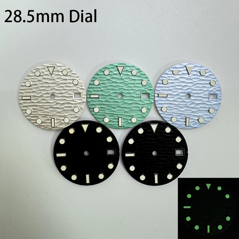 28.5mm No Logo Watch Dial Wave Pattern Green Luminous Dial New Diary Watch Dial for NH35/NH36/4R/7S Movement Modified Repair