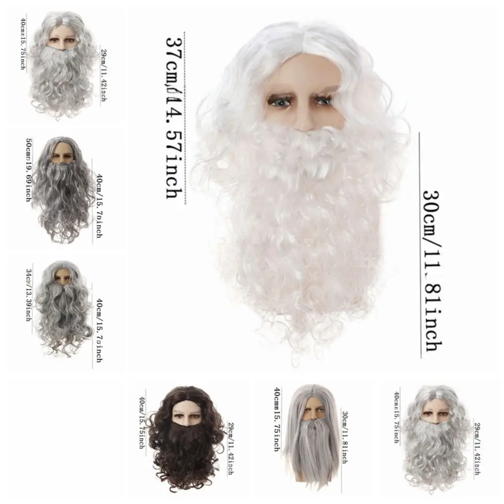 Weißer Bart Weihnachtsmann-Bart Perücke Langes Lockiges Haar Komplettes Set Weihnachtsmann-Bart-Perücke Europäischer Stil Feiertagsdekoration Bart- und Perückenset – Detail 1