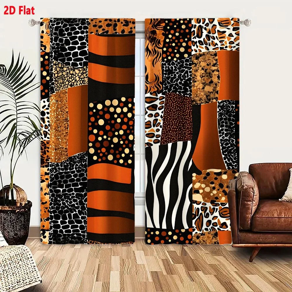 2Pcs Curtains Vibrant Abstract Animal Print Collage With Earthy Tones And Geometric Shapes Window Drapes for Bedroom Room Decor