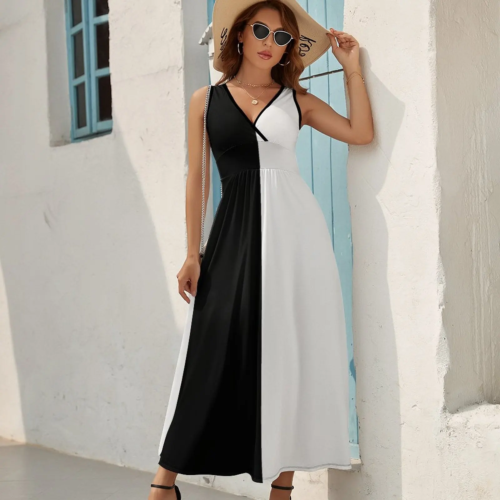 Black and White 60s and 70s Sleeveless Dress Party dresses for women Woman fashion