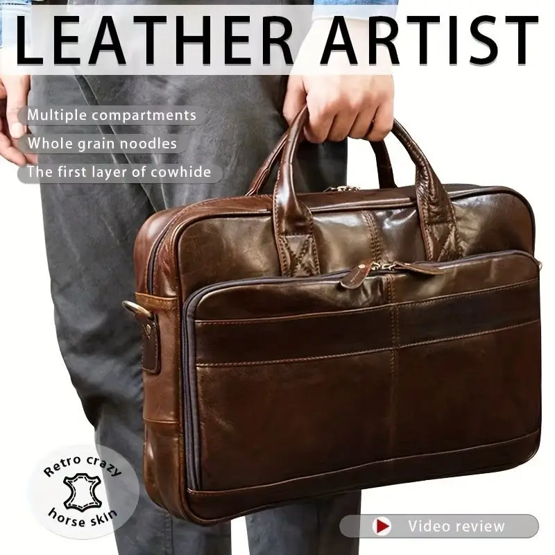 New Vintage Cow Leather Laptop Bags Cow Genuine Leather Men's Briefcase Brand Travel Messenger Computer Business Laptop Bag