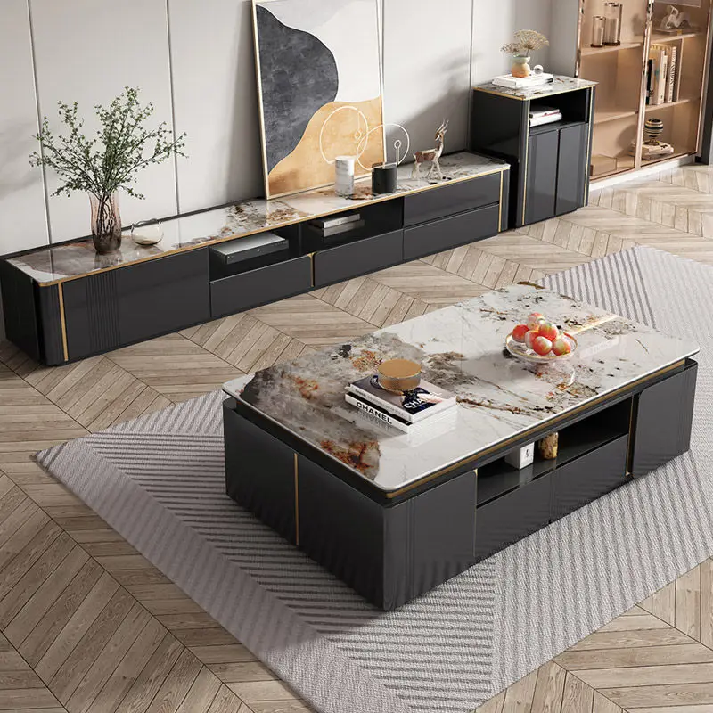 Light Luxury Tea Table TV Cabinet Combination Household Modern Living Room Large Unit New Pandora Rock Plate Tea Table