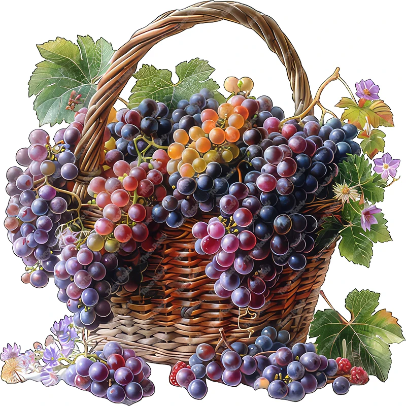 Three Ratels Beautiful Grape Fruit Basket walk Stickers for Home Decoration Kitchen Decals