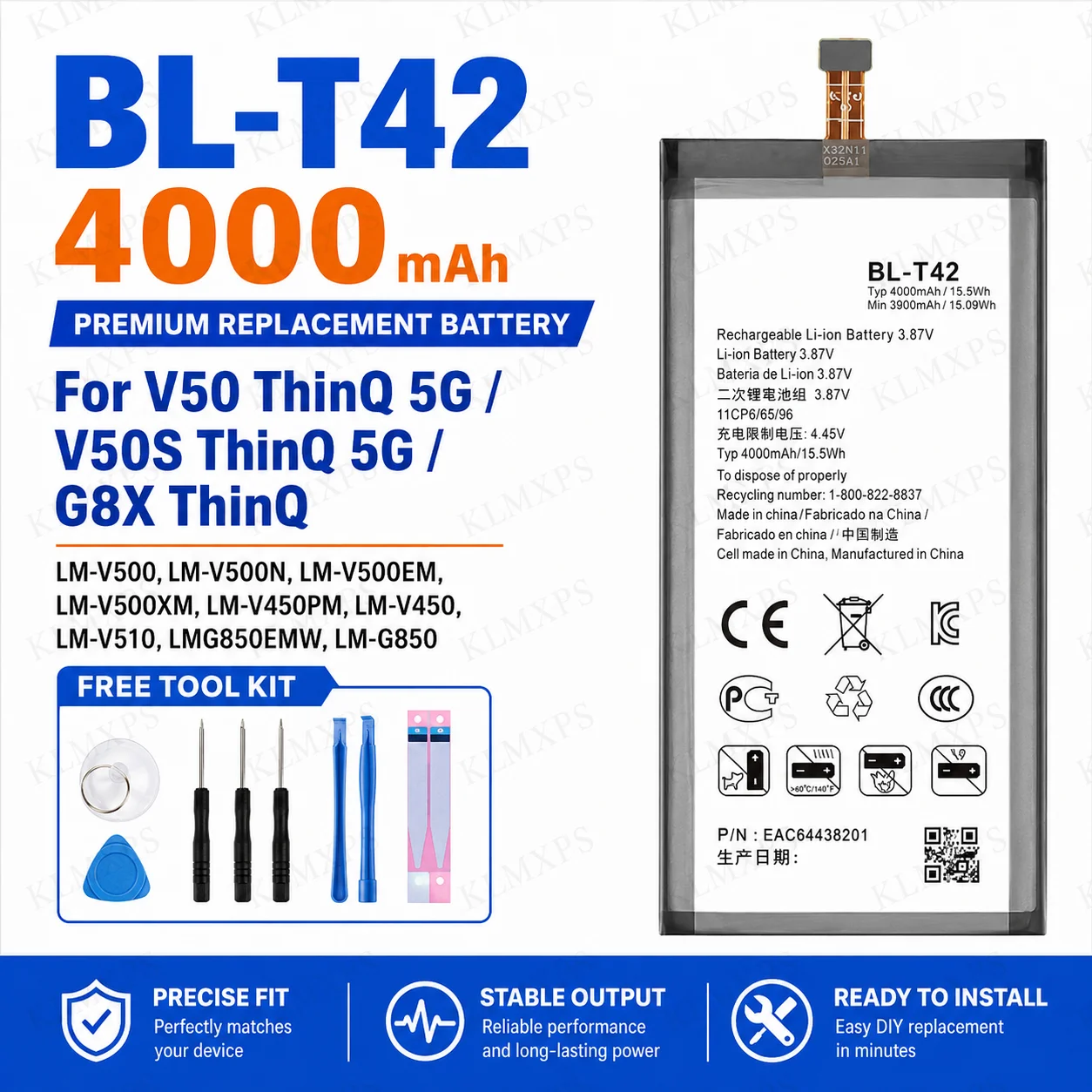 Replacement Battery BL-T42 BL-T44 BL-T36 BL-T45 BL-T54 BL-T58 For LG V50 ThinQ 5G Stylo 5 K50 Q60 Harmony 2 LM-Q730N Q70