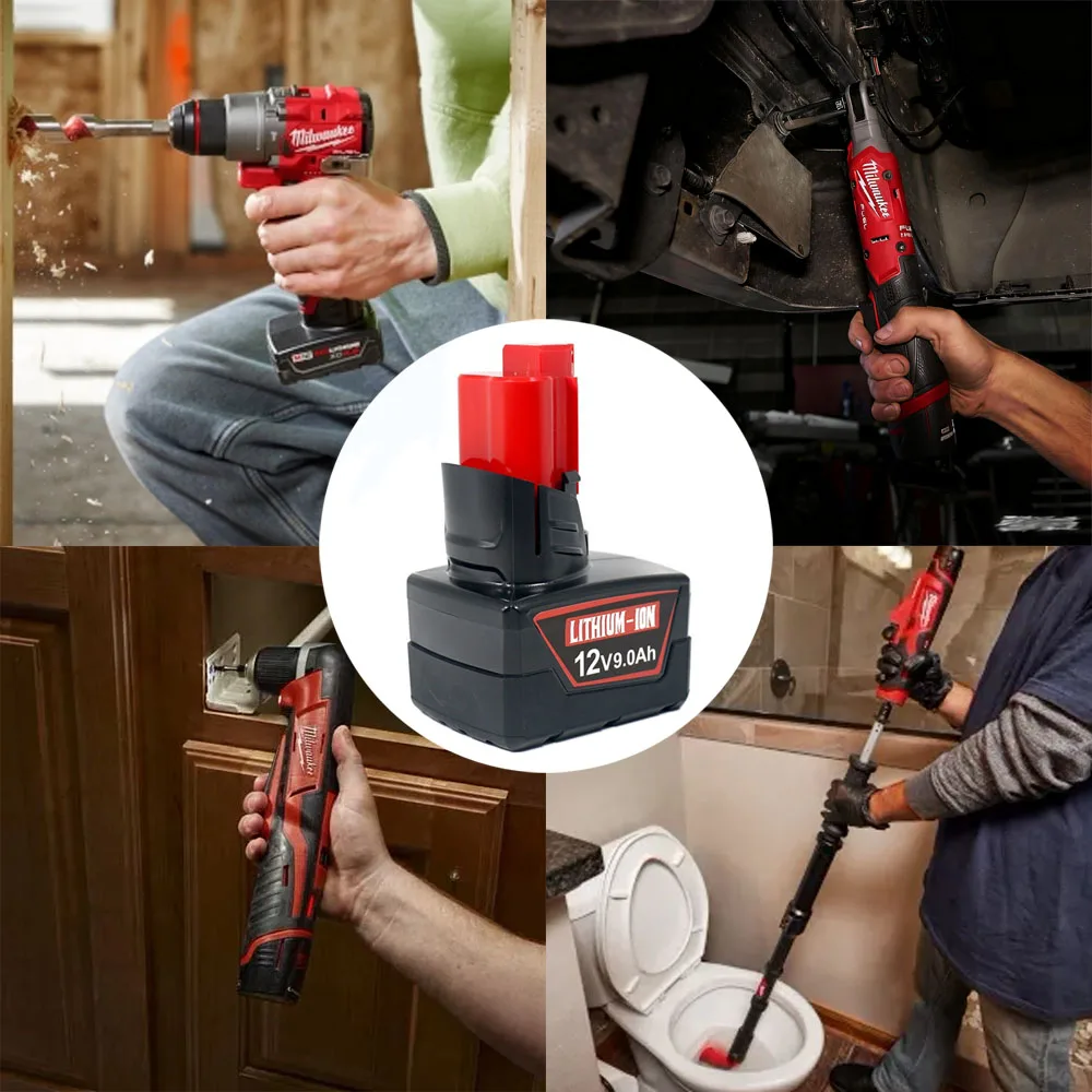 Baterie 9,0 Ah 12V pro Milwaukee M12 XC 48-11-2402 48-11-2411 48-11-2401 MIL-12A-LI, Náhrada za akumulátorové elektrické nářadí M12 - náhled 6
