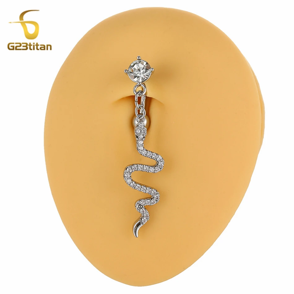 G23titan Animal Snake Dangle Reverse Belly Button Rings 14G Titanium Navel Piercing Bar Women Gothic Body Jewelry ombligo - view 2