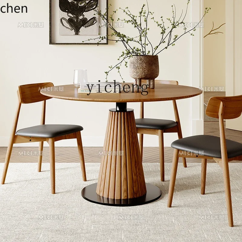 

PYH antique solid wood round table living room minimalist round dining table Nordic style retro dining table