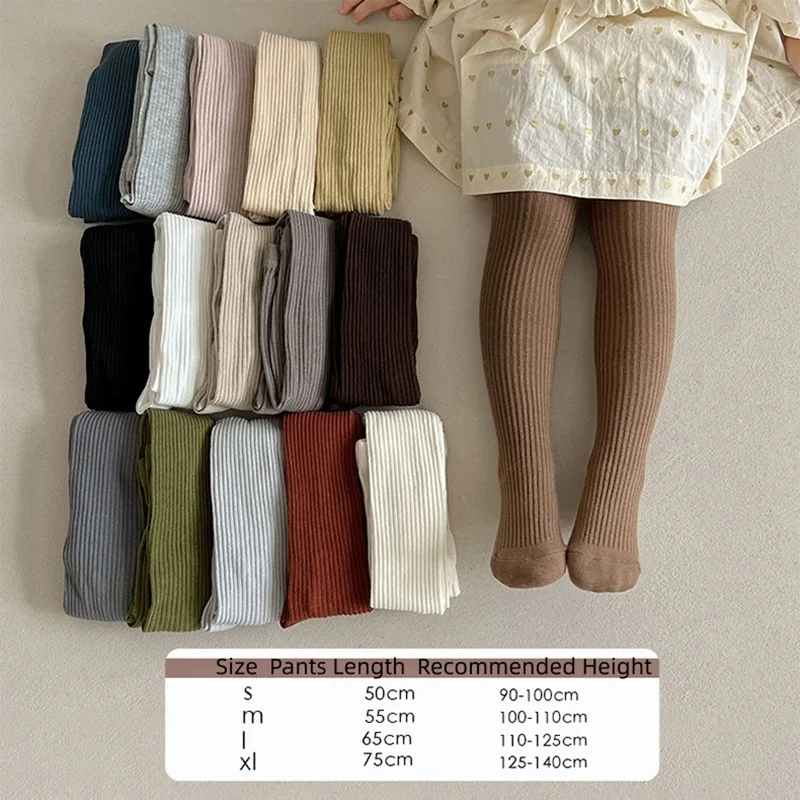 Girls' Base Leggings New Winter Autumn Style Tights Plain Color With Vertical Stripes Girls' Pantyhose