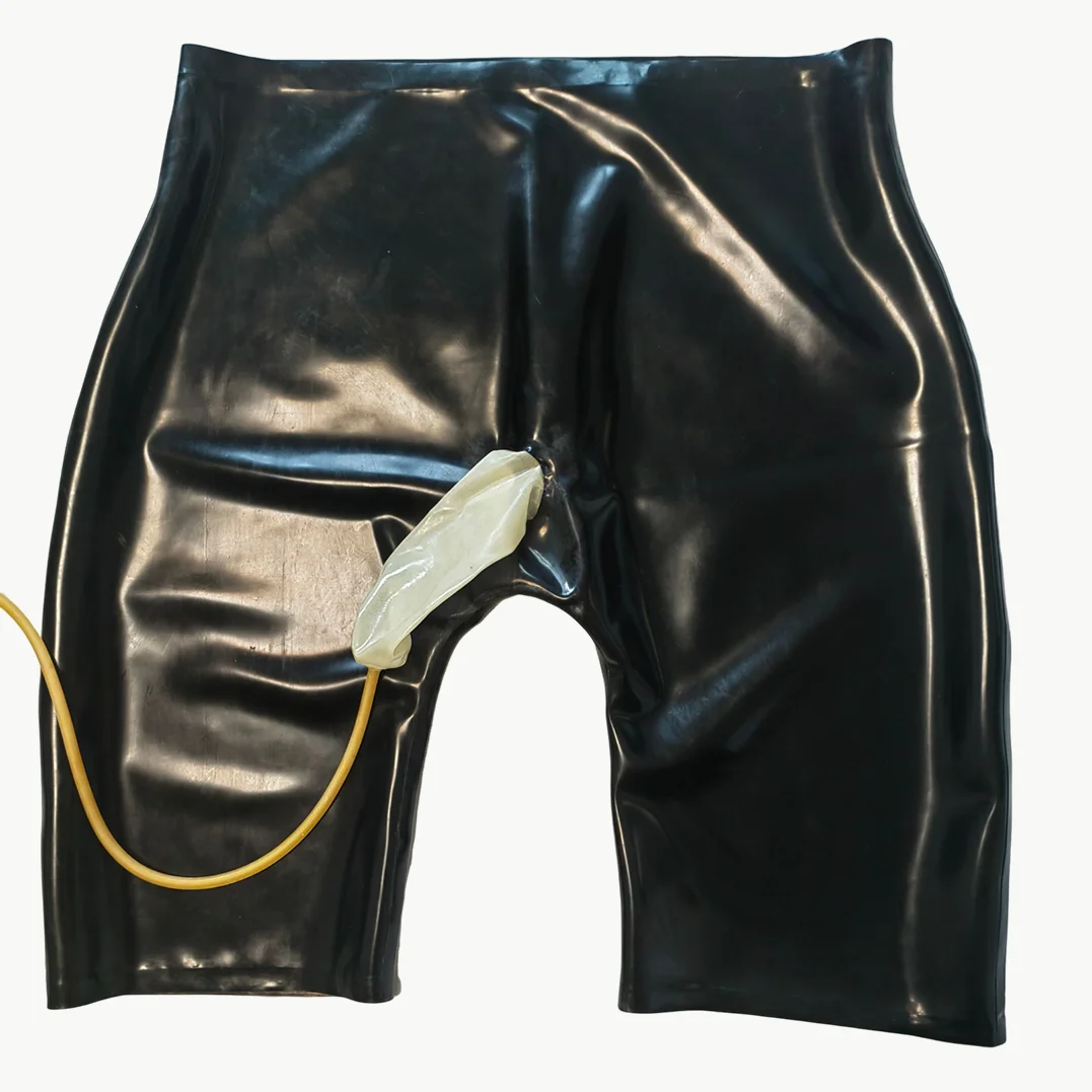 Sexy Latex Gummi Men Shorts High Waist Panties with Urine Piss Bag Lingerie  XXXL Custom Made Handmade Clothing S-LPM138