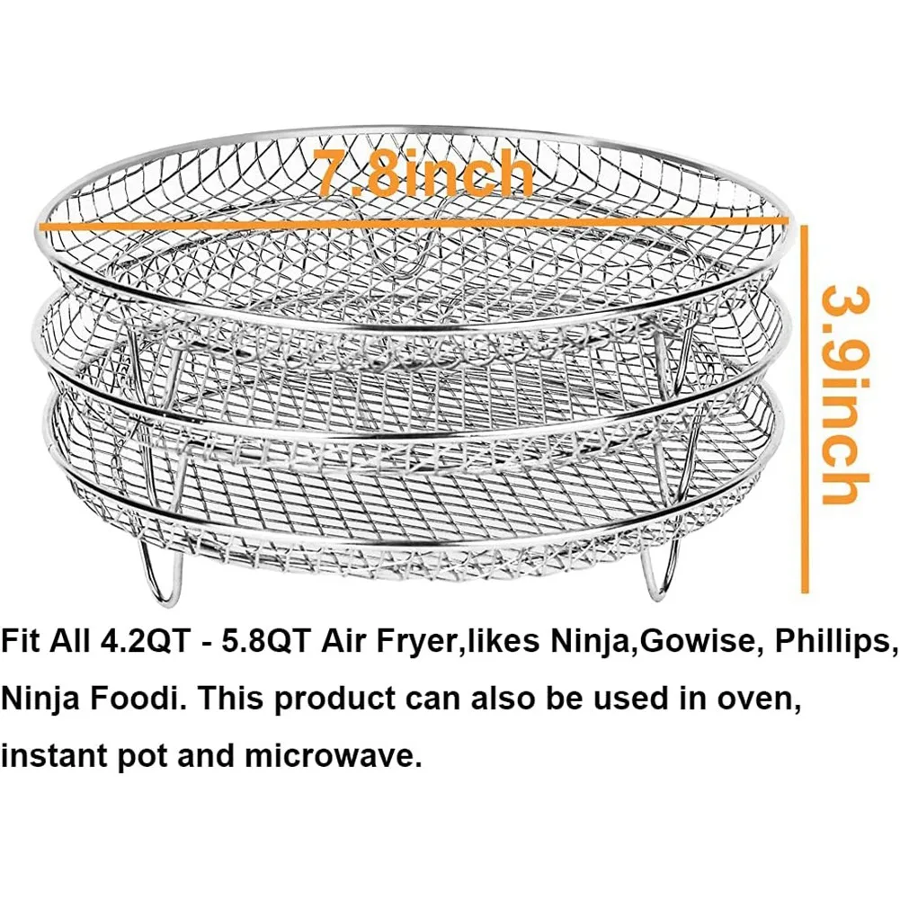 Vendita calda Friggitrice ad aria Tre rack disidratatori impilabili per griglia per friggitrice ad aria Gowise in acciaio inossidabile adatta a tutti i 4.2 - 5.8QT