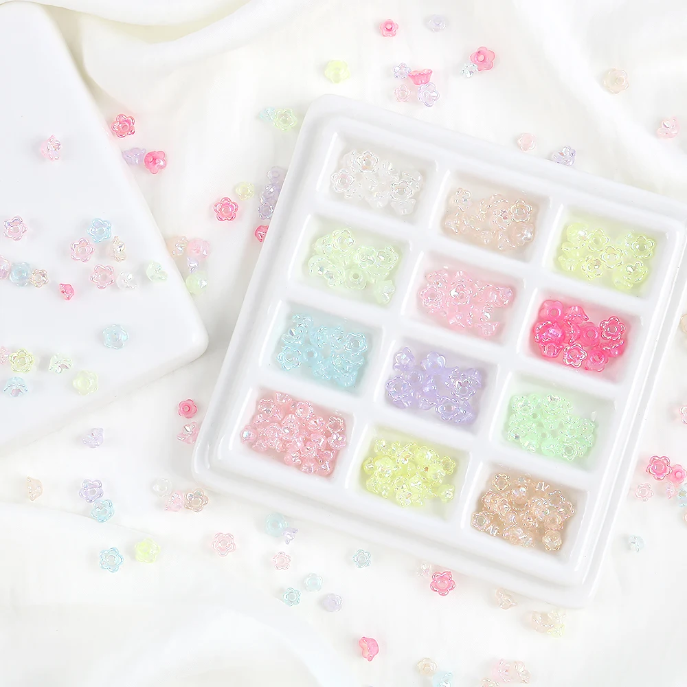 

100pcs/lot Acrylic Flower Beads Plating AB Color 6mm Flower Spacer Beads For DIY Jewelry Making Necklace Bracelet