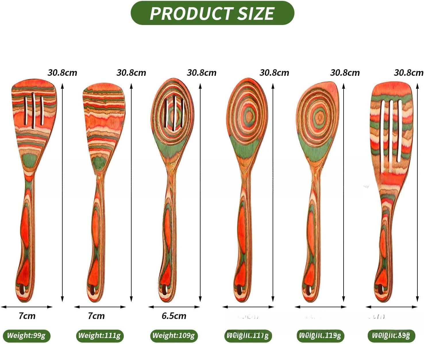 colored wood products, rainbow wood pizza shovel, leaking spatula, wooden salad shovel, special shovel for non-stick pots