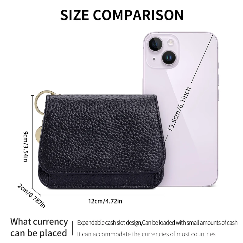 Slim Wallet for Women RFID Blocking Genuine Leather Ladies Keychain Wallet with Zipper Coin Pocket ID Window