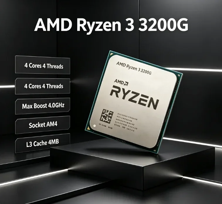 AMD Ryzen 3 3200G 4 Core 4 Thread 3.6GHz Boost 4.0GHz AM4 4MB Cache 65W Without Cooler Home Office Integrated Graphics view 2