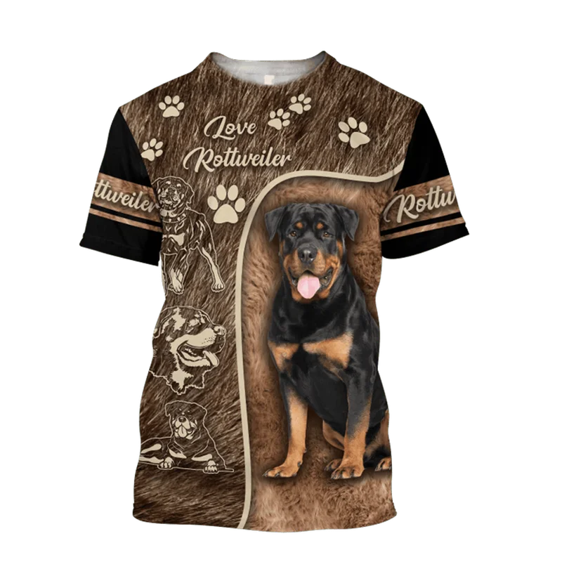 Vintage Rottweiler Men's T Shirt 3D Printed Casual Permeability Short Sleeves Cool O Neck Tops Custom Name Kid Men Clothing