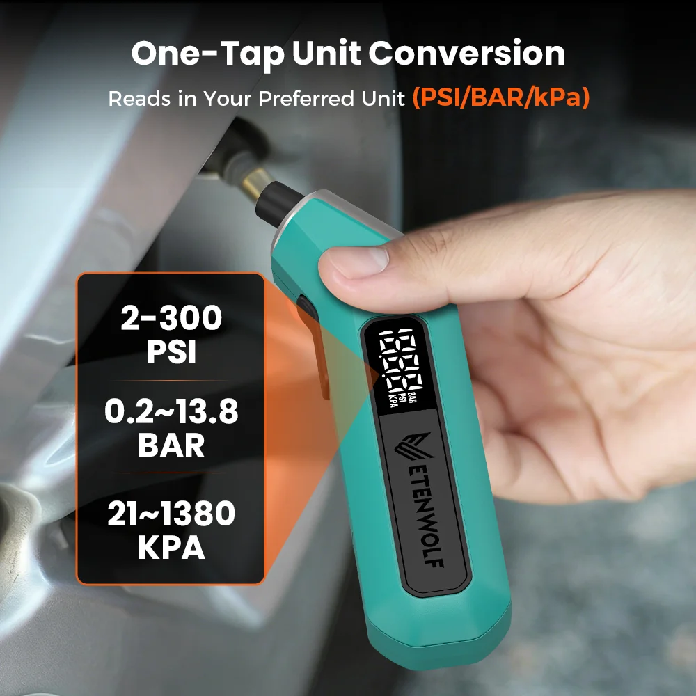 ETENWOLF T300 Digital Tire Pressure Gauge 3-200 PSI  Calibrated to ANSI B40.7 Grade 2A Industrial Tire Gauge 3A Batteries