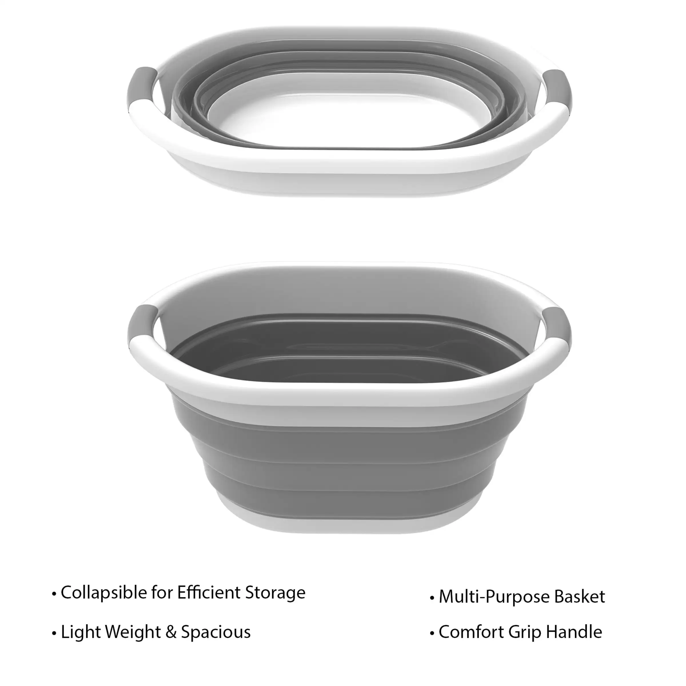 Plastic Rubber Pop-Up Collapsible Basket for Ice, Storage, and More (Gray)