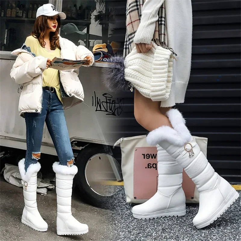 

YQBTDL 2025 Fashion Fur Snow Knee High Boots Winter Girl Princess Botas Platform Student White Party Shoes Hot Sale 12+years Old