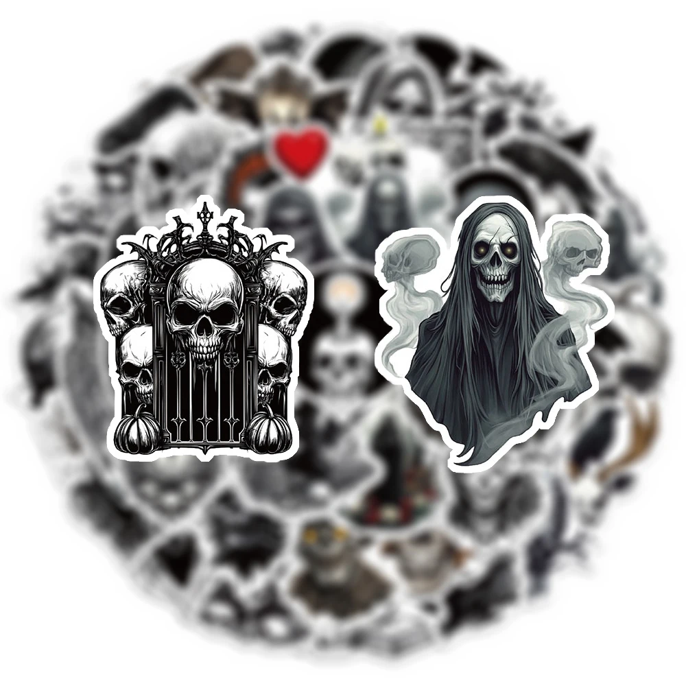 

10/30/50pcs Black White Horror Skull Stickers Vintage Cool Gothic Graffiti Decals Notebook Phone Bike Luggage Sticker Decoration