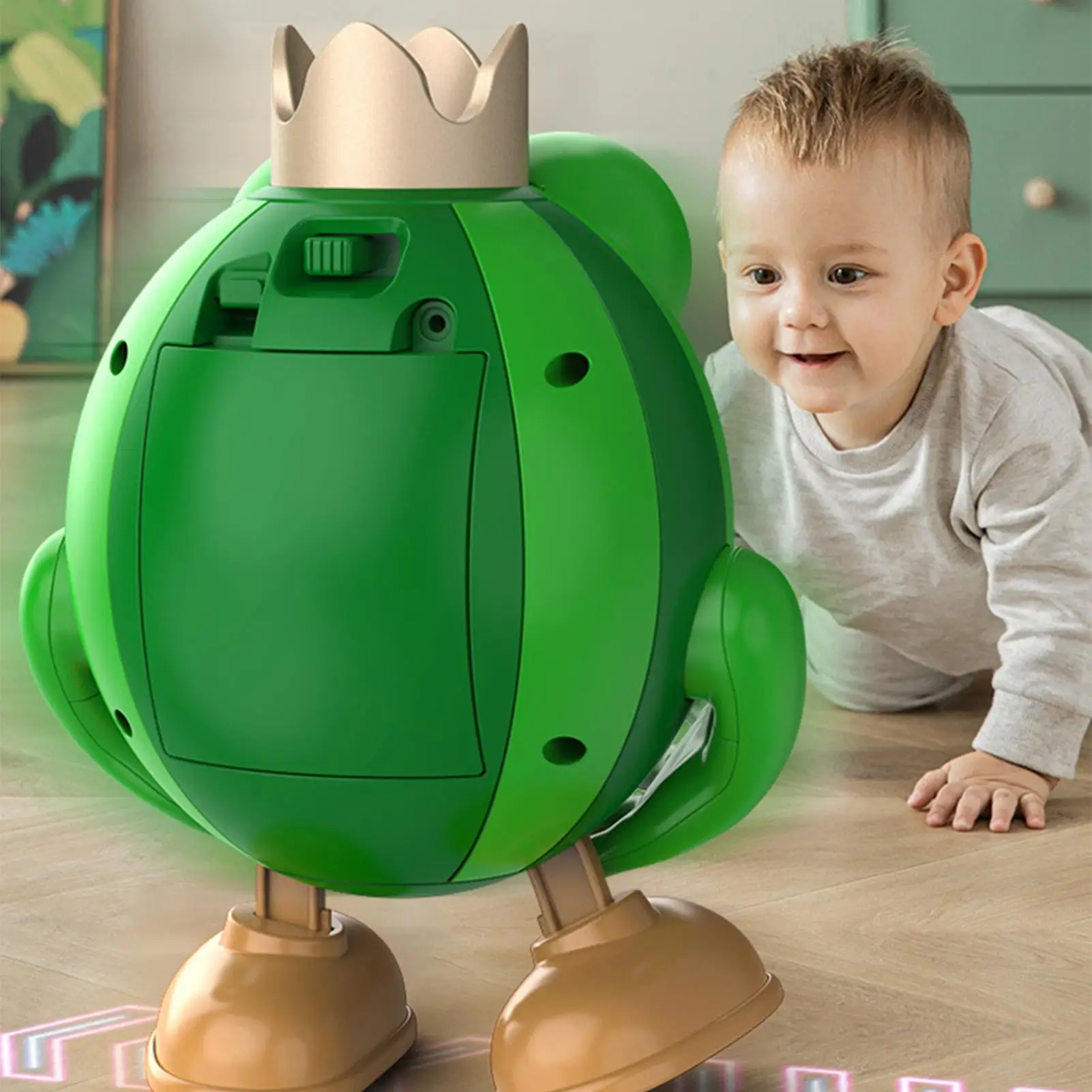 Robô de dança para crianças, robô de aprendizagem precoce de frutas, brinquedo interativo com luzes e sons para festa de aniversário pré-escolar, meninos e meninas