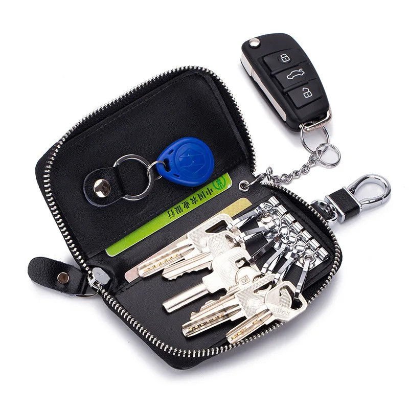 

Key Bag Men Genuine Leather Zip Mens Key Bag Cowhide Universal Car Key Bag for women