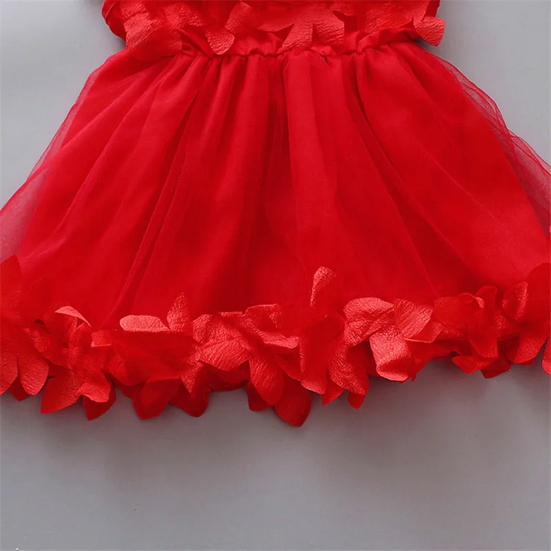 Baby Girl Dress Summer Beautiful Petal Decoration Dress Fresh Mesh Princess Dress For Baby Girls (0-3 Years Old)