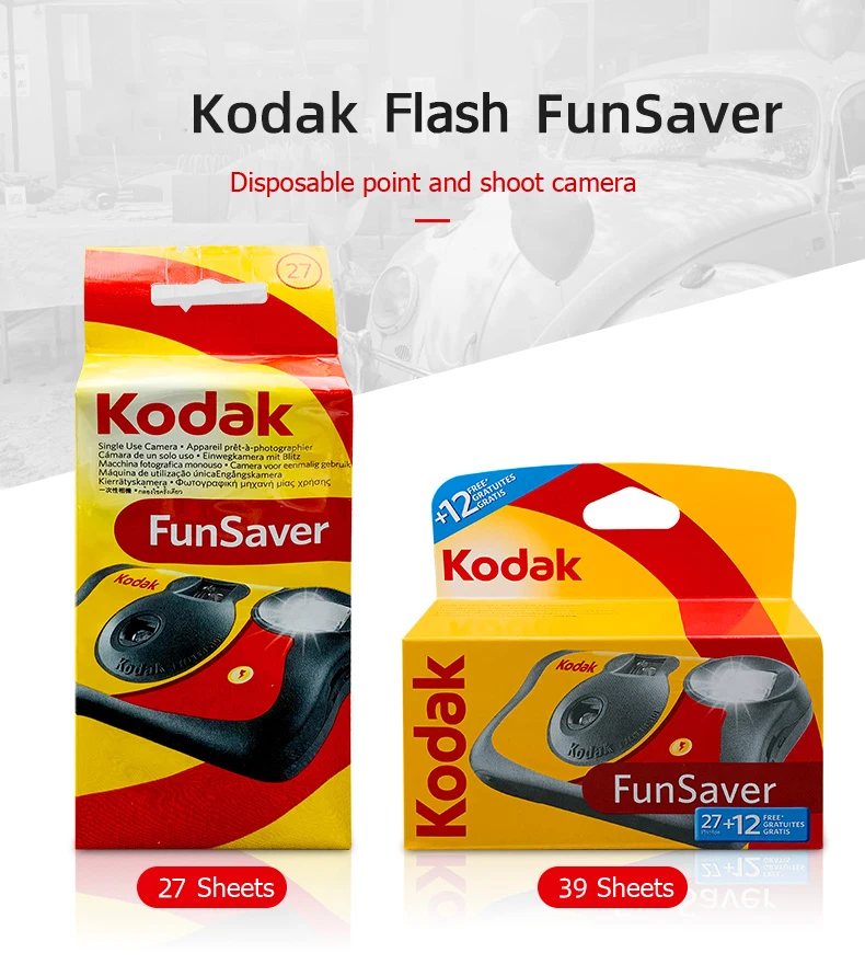Nueva Cámara Desechable Kodak FunSaver con Flash, Cámara de Fotos Desechable de 27/39 Fotos (Vencimiento 2027)