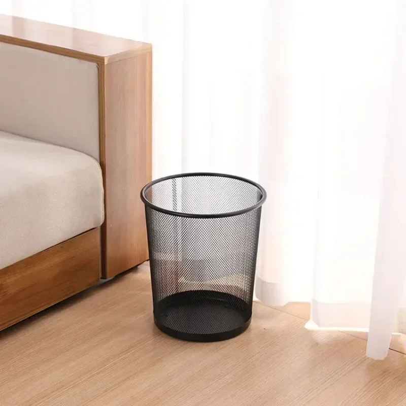 Black/Silver Metal Mesh Paper Trash Can Simple Dustbin Wastebasket Household Cleaning Tools For Home Office Recycling Waste Bins