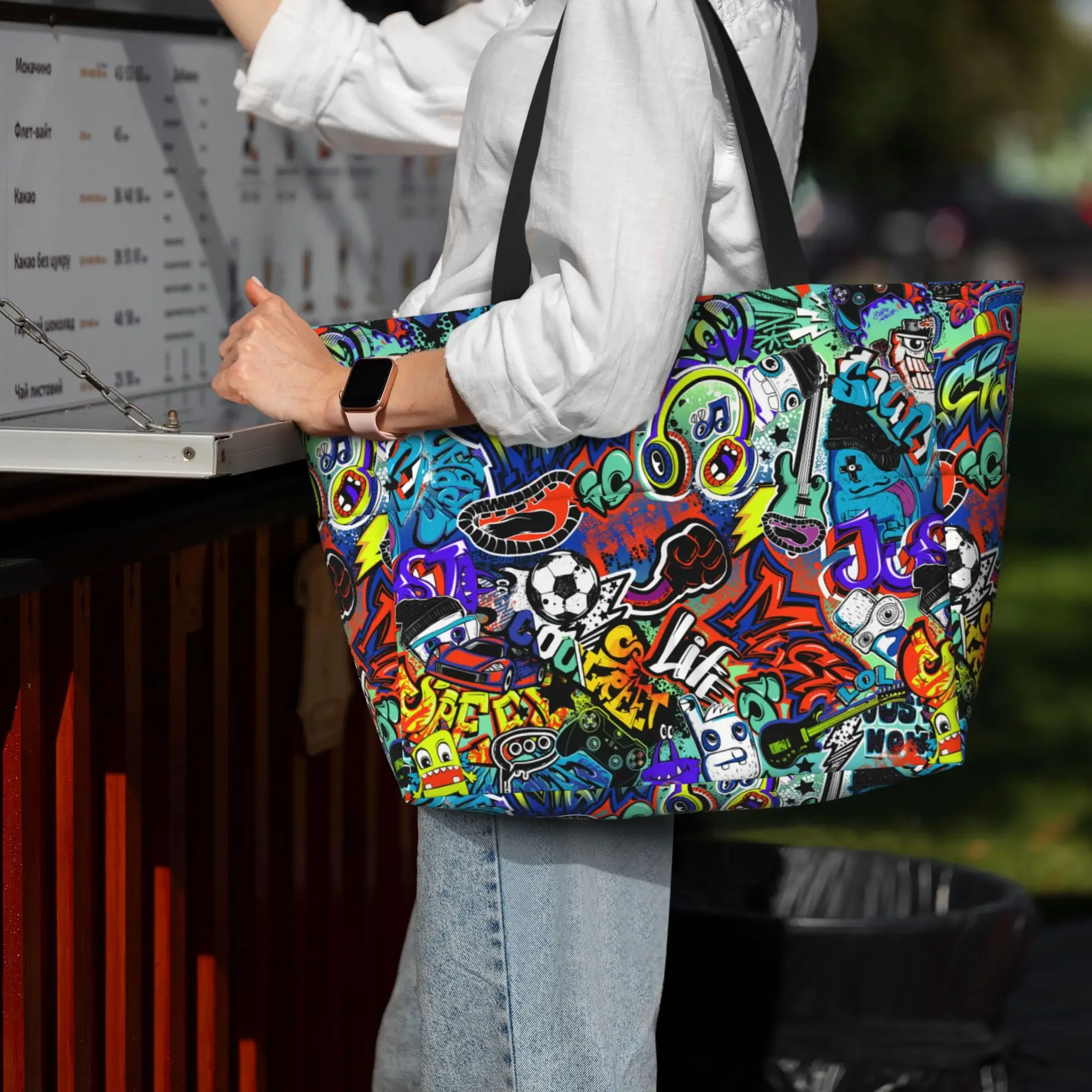 Graffiti Waterproof Beach Tote Bags for Women Ladies Large Capacity Storage Bags Handbag Shoulder Bag for Travel Vacation Swim