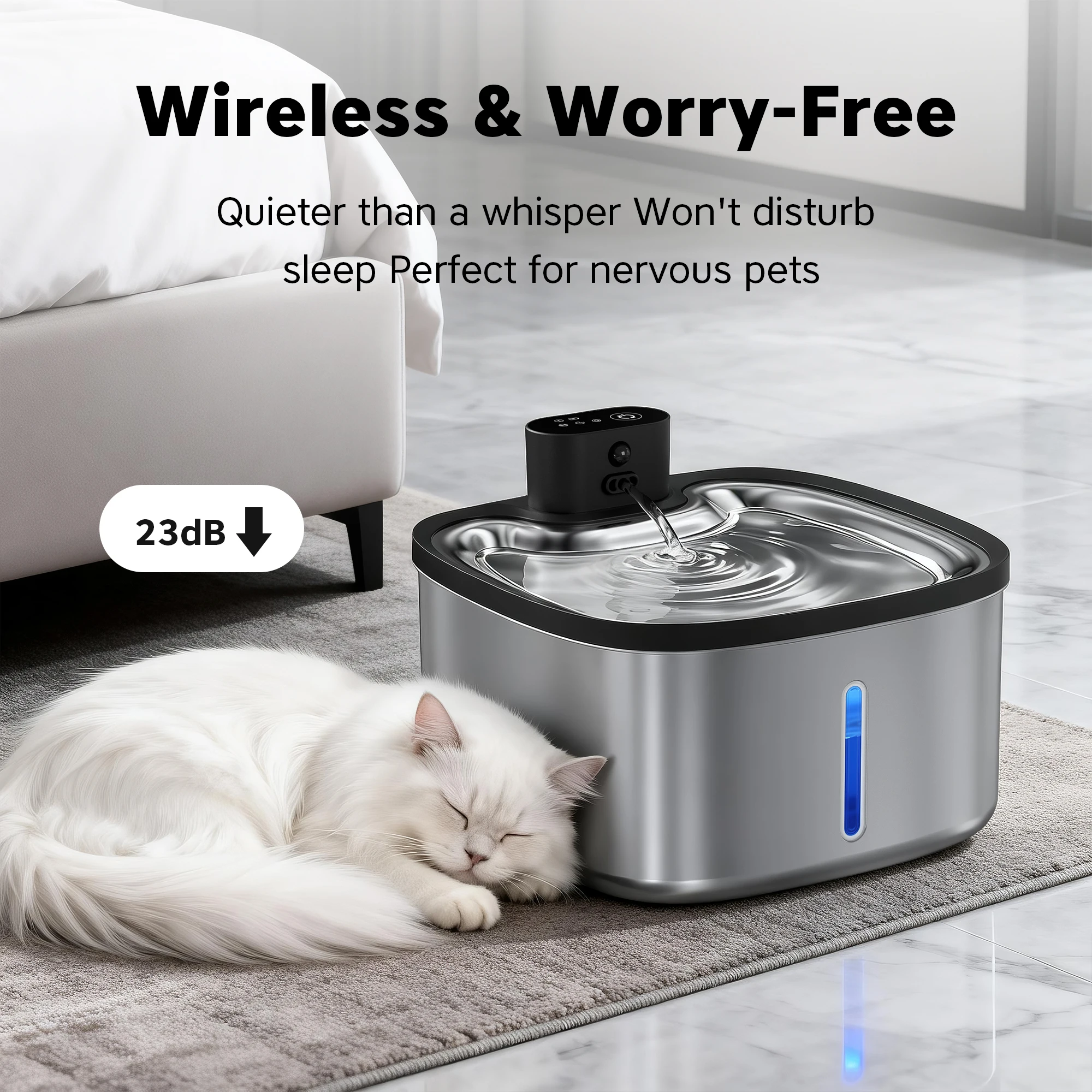 Distributeur d'eau intelligent sans fil pour chat, 3,5 l, en acier inoxydable, pour animaux de compagnie, 4000mAh, Rechargeable avec fenêtre, fontaine d'eau pour chat