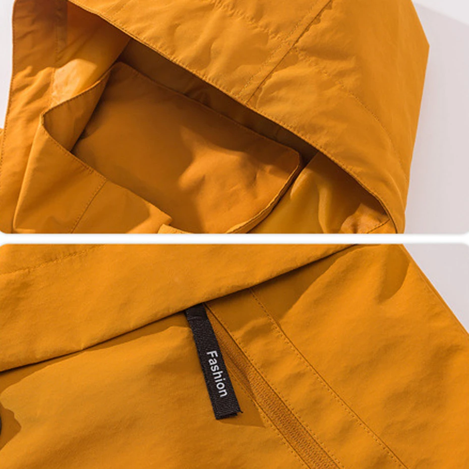 Windbreak Jacket Coat Men Fashion Casual Solid Color Cargo Jackets Male Yellow Outerwear Camping Jacket