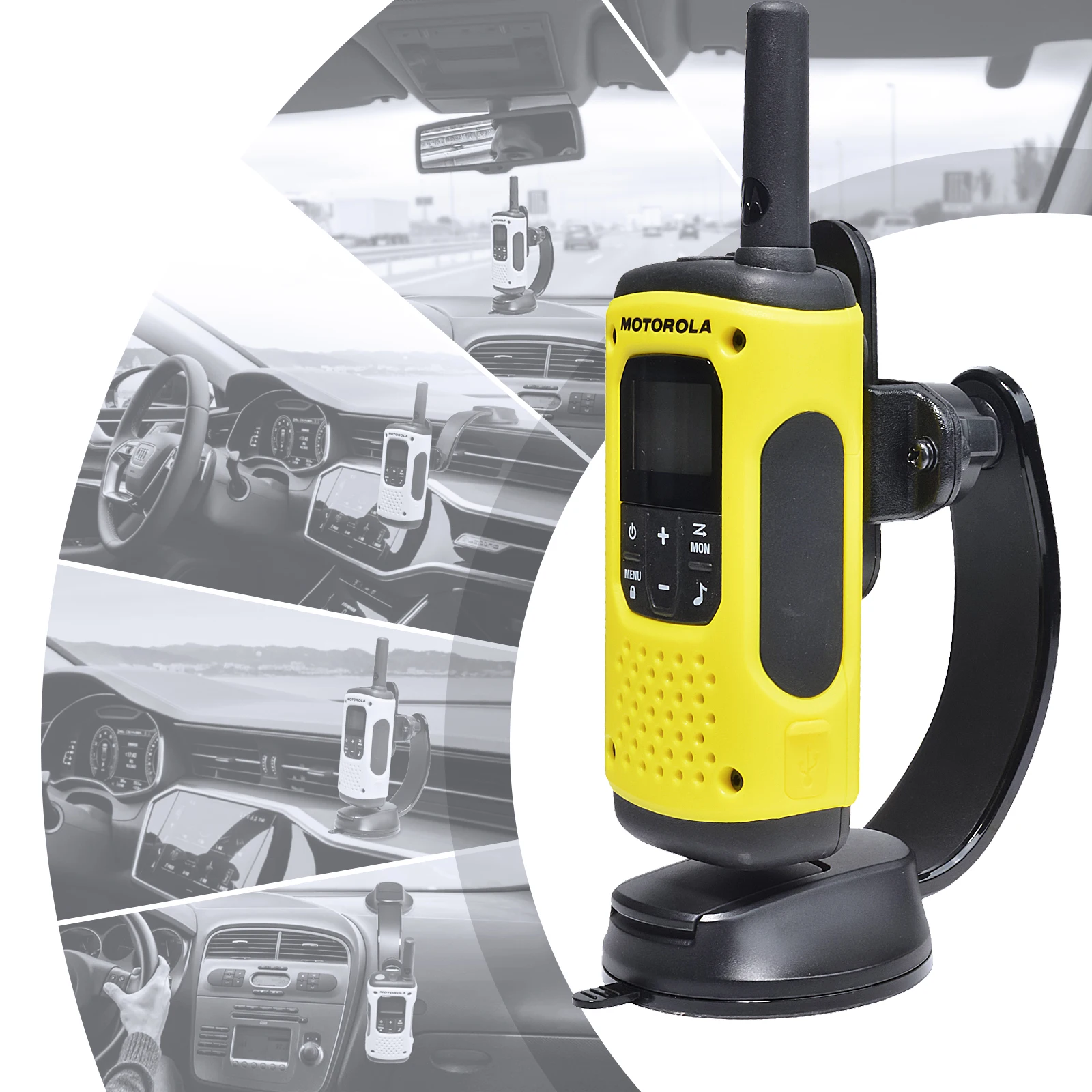 Car Suction Cup Walkie Talkie Holder Windshield/Dashboard/Window for Truck,Flex Neck Suction Cup Car Handheld Radio Holder Mount