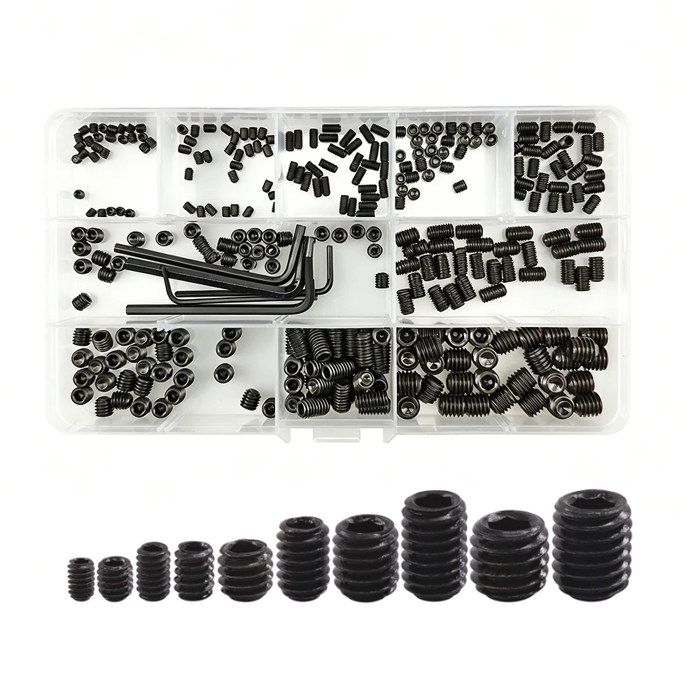400 Pcs Allen Head Hex Socket Grub Screw Set, M3/M4/M5/M6/M8 Black Hex Allen Head Screws with Internal Hex Drive for Door Handle