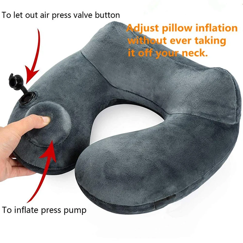 Travel Inflatable Pillow Soft Neck Support Lightweight Ergonomic For Sleeping On Planes Cars And Trains Storage Bag