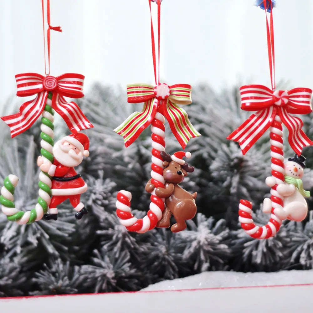 

3PCS Christmas Snowman Candy Cane Hanging Ornaments Santa Claus elk Xmas Tree Pendants Decorations Gifts New Year Party