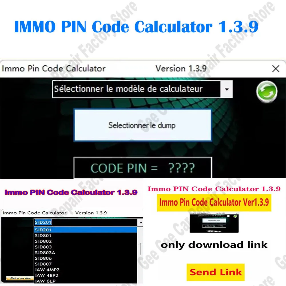 Software IMMO Pin Code Calculator V1.3.9 obd2 scanner for EU models Unlocked PIN code on many PSA ecu can be decoded by dumping