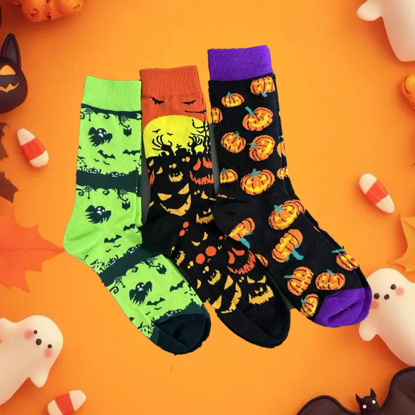 

1/3 Pairs Halloween Pumpkin Head Bat Pattern Knit Breathable Knee-High Socks Unisex