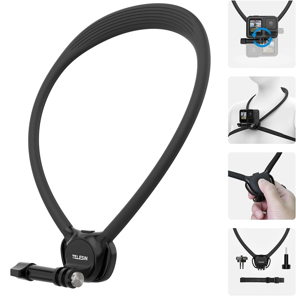 

TELESIN Neck Mount Adjustable Chest Strap for Hands-Free POV Vlogging, for GoPro Hero 13/12/11/10/9, Insta 360 X5/X4/X3/Ace Pro