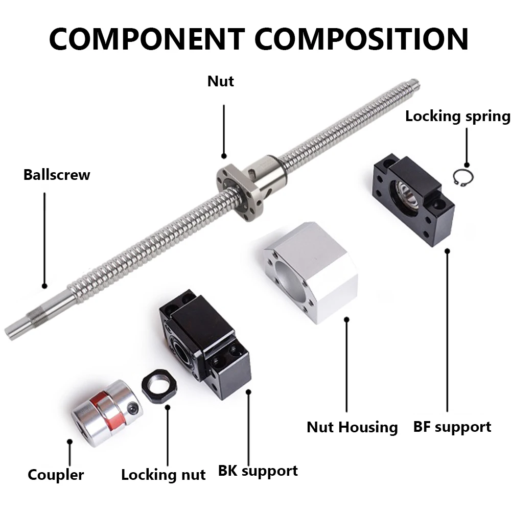 C5 Ballscrew SFA1610 Set Customizable Size End Machined + Ballnut + Nut Housing BK/BF12 End Support + Coupler RM1610 Ballscrew