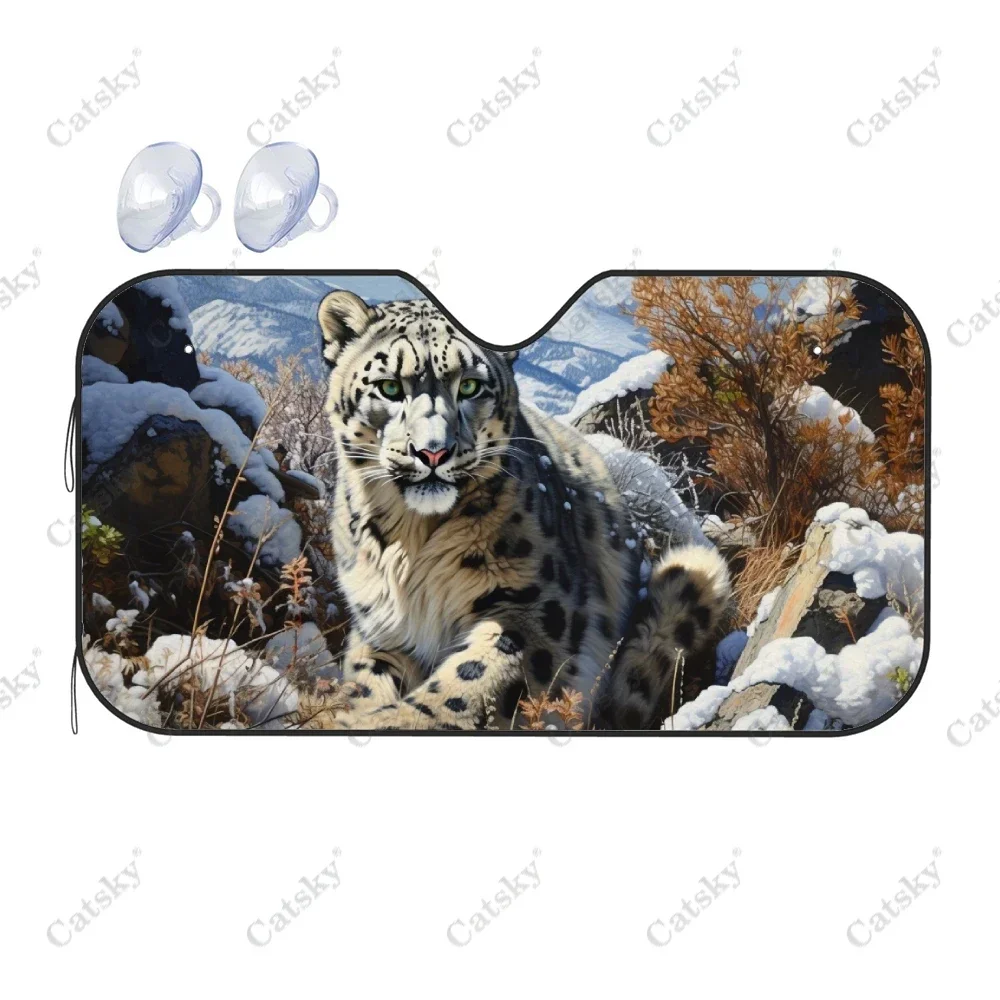 Majestic Snow Leopard Animal Car Windshield Sunshade, Front Auto Car Windshield Sun Shade Blocks Uv Rays Sun Visor Protector