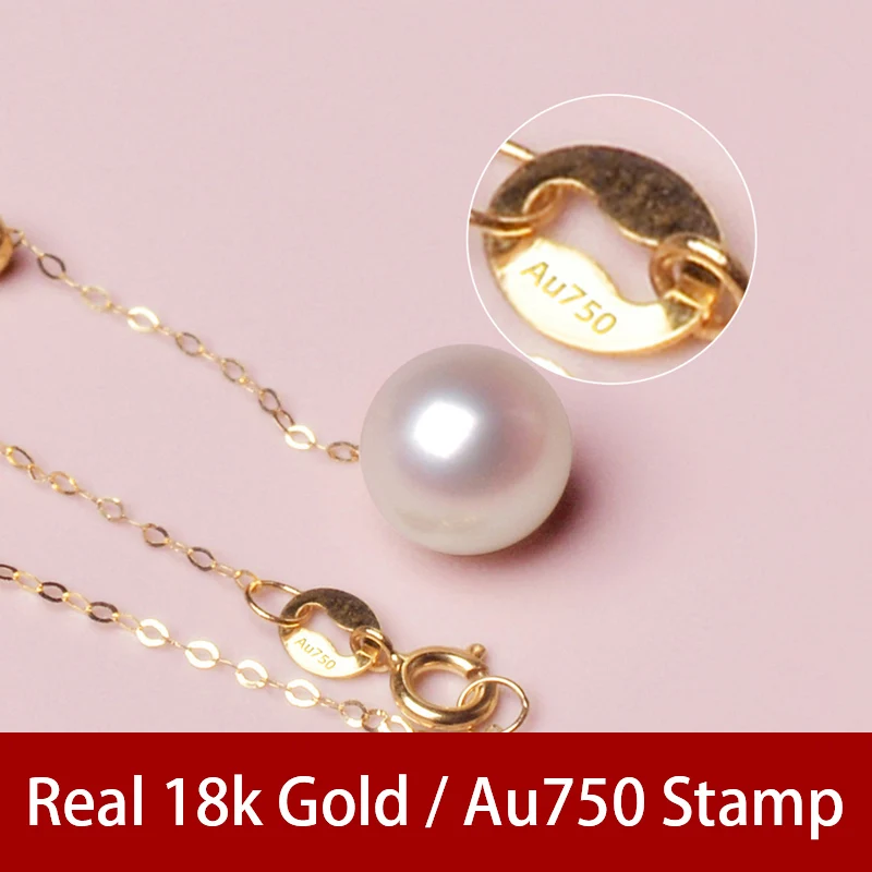 NYMPH Real 18k Gold Pendant Necklace Fine Jewelry Natural Freshwater Pearl Choker  Party Gift For Women Luxury  Adjustable D636